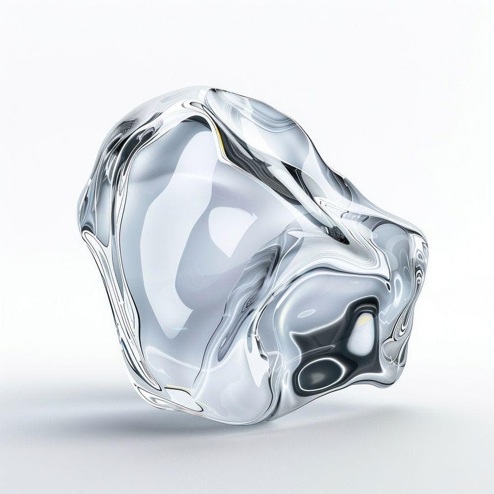 Reflective silver sculpture with flowing, interconnected contours
